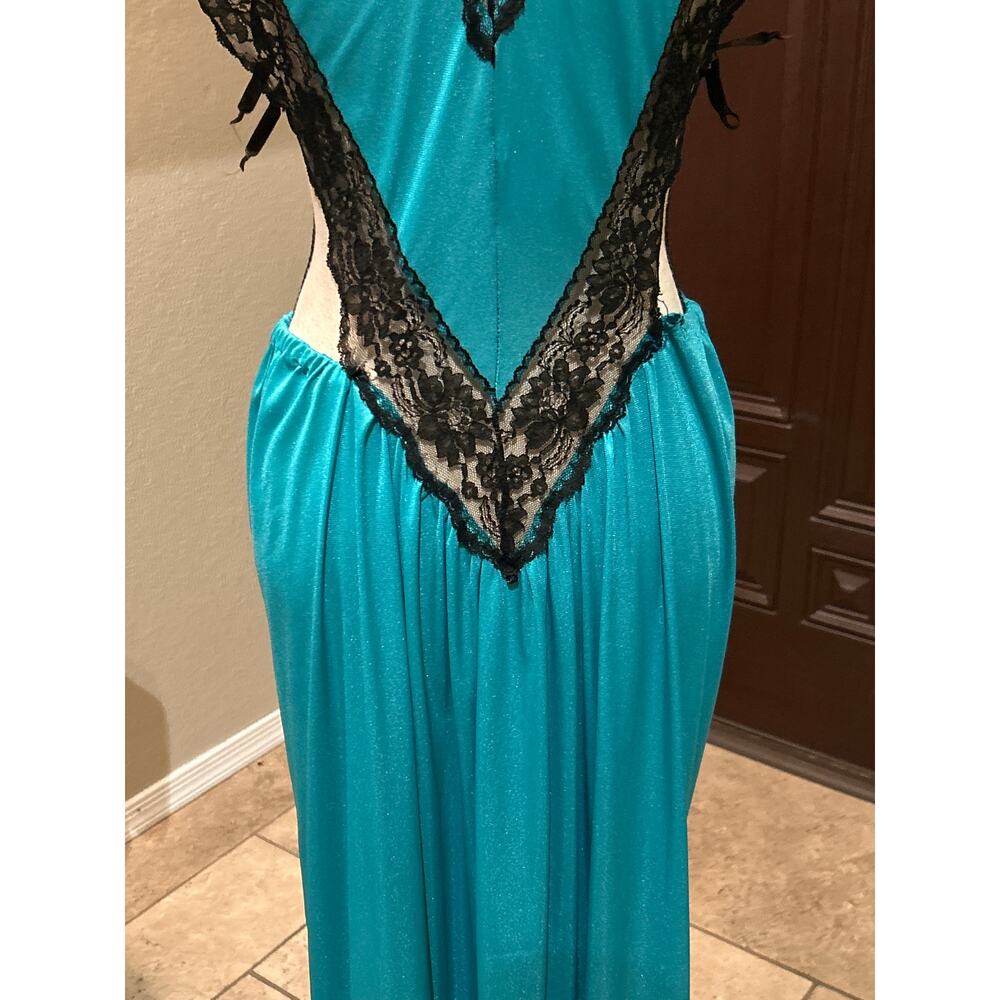 Vintage 80s 90s Black & Turquoise Sexy Nightie - Picture 5 of 10